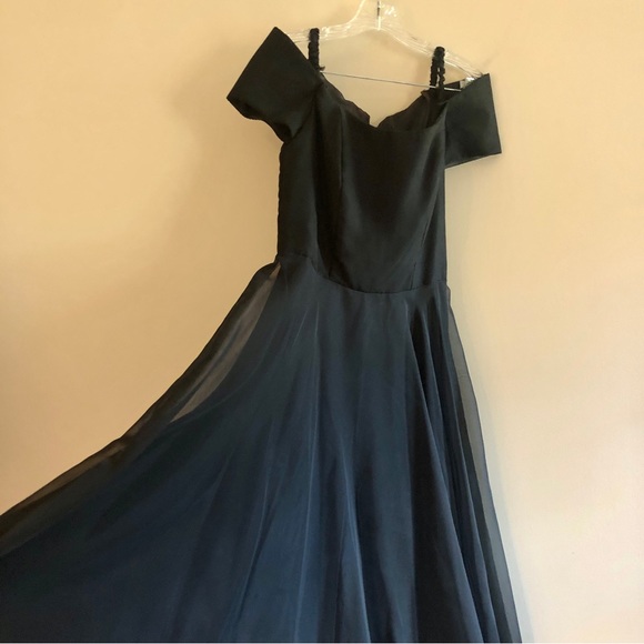 Vintage Dresses & Skirts - Vintage ‘90s Black Bardot Neckline Tea-Length Gown